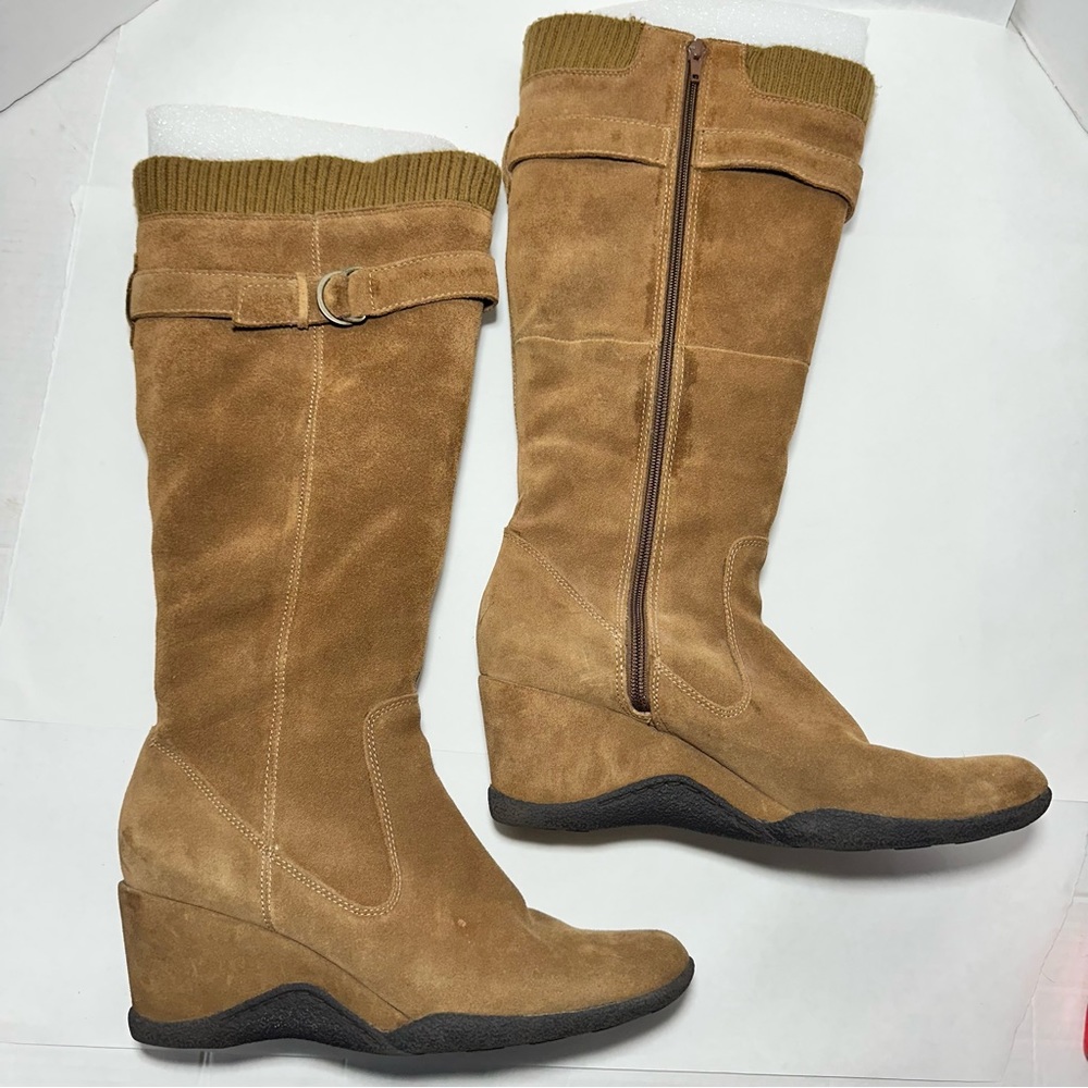 A.N.A | A New Approach Light Brown Tall Suede Wedge Boots | Size 10 - Picture 7 of 14